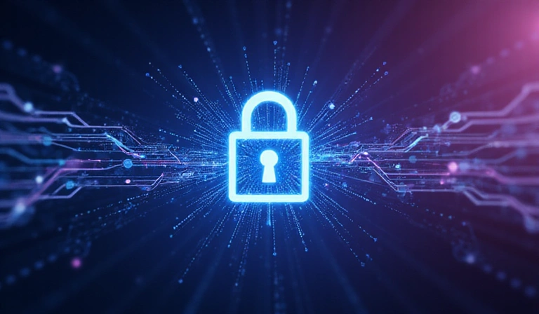 Digital privacy concept with padlock icon and abstract data streams